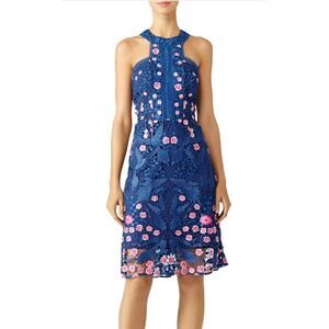 Marchesa Notte Blue Bird Embroidered Lace Dress, Halter, 798$, NWOT